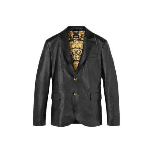 VERSACE Кожа Куртка Мужская Черная