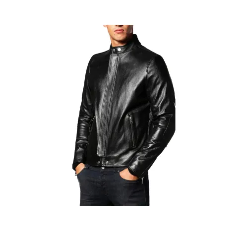 DIESEL Кожа Куртка Мужская Черная