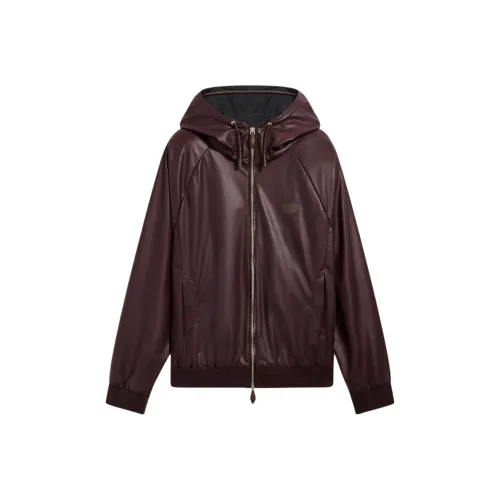 BERLUTI FW24 Кожа Куртка Мужская Бордовая