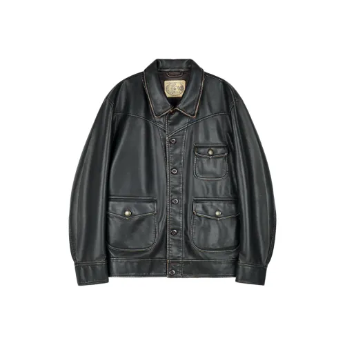 WILD LEADER Кожа Куртка Унисекс Винтажный Черный