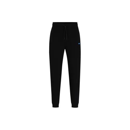 Hugo Boss Cotton Terry Tracksuit Bottoms с синим логотипом повседневные брюки мужской черный