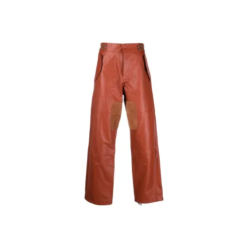 DIESEL Оранжевые Красные Мужские Кожаные Штаны