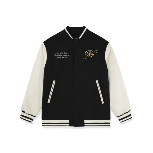 QIAODAN Get Rich Every Day Бейсбольная куртка Унисекс Черный Кремовый Белый