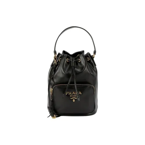 PRADA Duet Lambskin Bucket Bag Single Shoulder Bag Women's Black