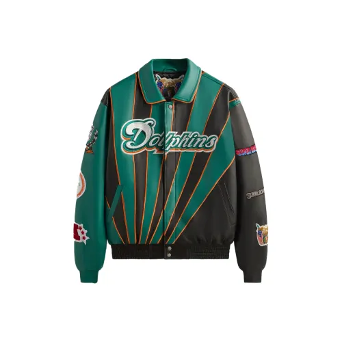 KITH x NFL FW24 Jeff Hamilton Dolphins Кожа Varsity Leather Куртка Мужская Бирюзовая