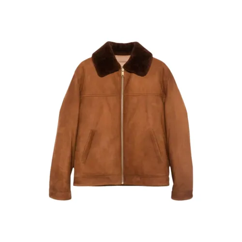 PRADA Кожа Куртка Мужская Коричневая