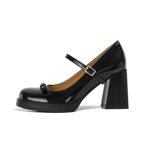 Old Meow Грубый каблук Туфли Мэри Джейн 8 см Женские Черный