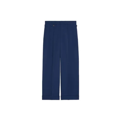 GUCCI Шерсть Саржа Брюки с Вышивкой Повседневные Брюки Мужские Морской Синий