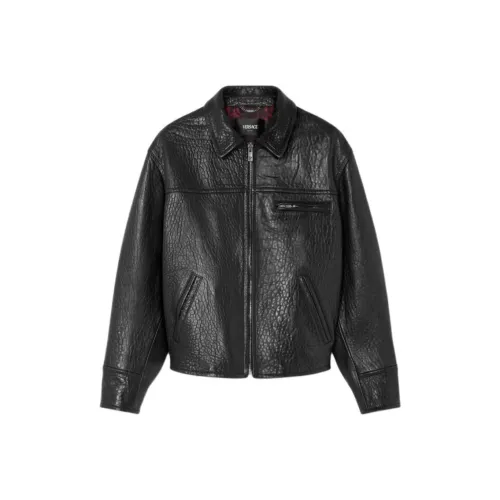 VERSACE Кожа Куртка Мужская Черная