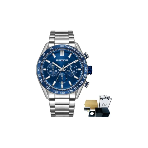 Sanda Кварцевый механизм стальной ремешок мужские часы черный циферблат