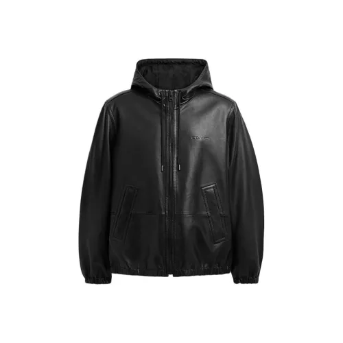COACH FW24 Кожа Куртка Мужская Черная