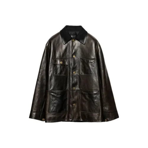 PRADA Кожа Куртка Мужская Оливково-зеленая