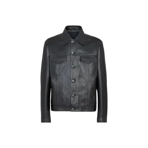 FENDI Кожа Куртка Мужская Черная