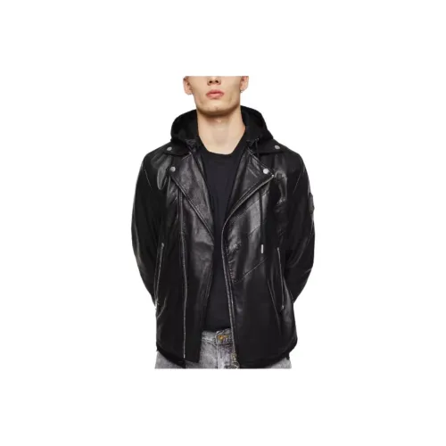 DIESEL Кожа Куртка Мужская Черная