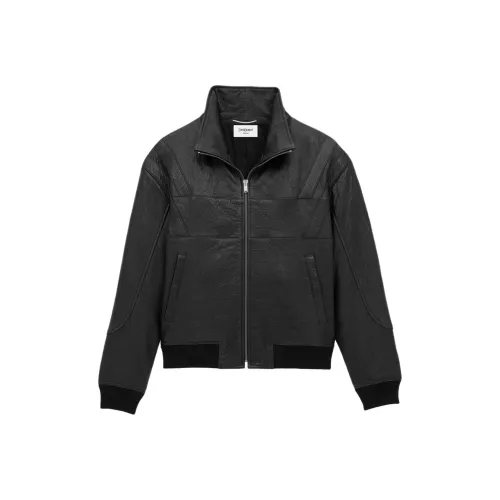 SAINT LAURENT Тедди Куртка из овечьей кожуры с рельефным узором Мужская Черная