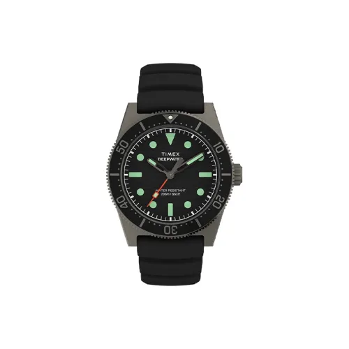 TIMEX DEEP WATER Collection Мужские наручные часы Кварцевый механизм Силиконовый ремешок Черный циферблат