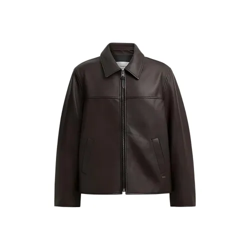 COACH SS24 Кожаная куртка мужская цвет красный кофейный