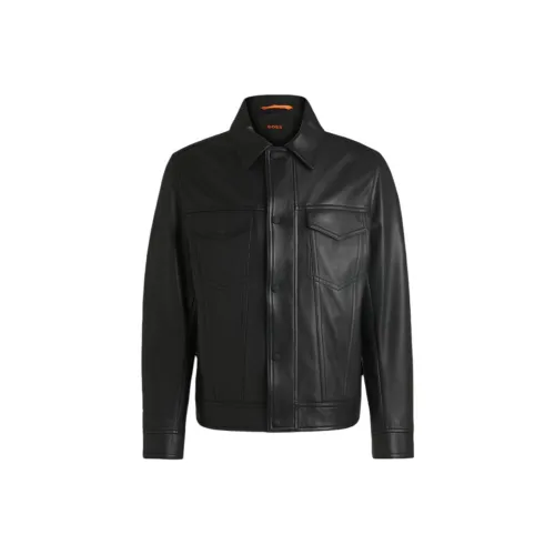 Hugo Boss SS25 Кожаная куртка мужская черная