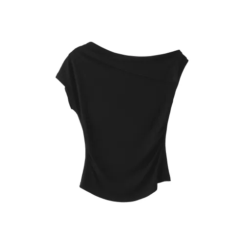 Fstudio Летний Корейский стиль Дизайн Off Плечо Универсальный Модный Короткий рукав T-рубашки Женские Черный