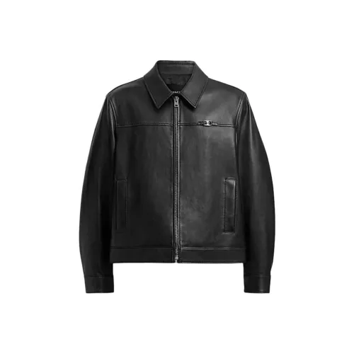 COACH FW24 Кожа Куртка Мужская Черная