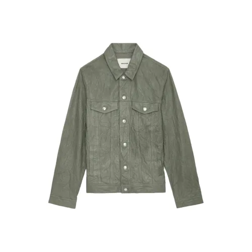 Zadig Voltaire FW24 Кожаная куртка мужская зеленая