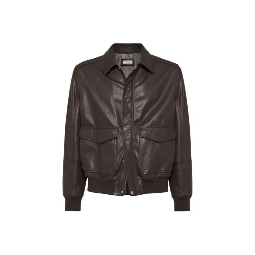 BRUNELLO CUCINELLI Коричневый Мужская Кожаная Куртка