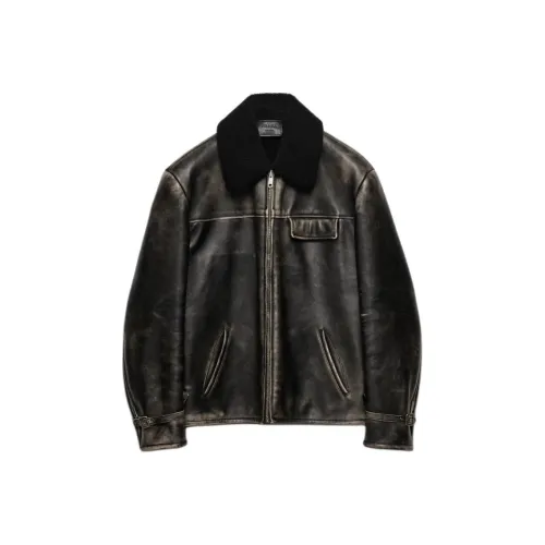 PRADA Кожа Куртка Мужская Коричневая