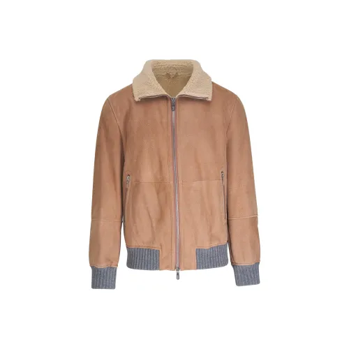 BRUNELLO CUCINELLI FW24 Кожаная куртка мужская цвет верблюжий коричневый