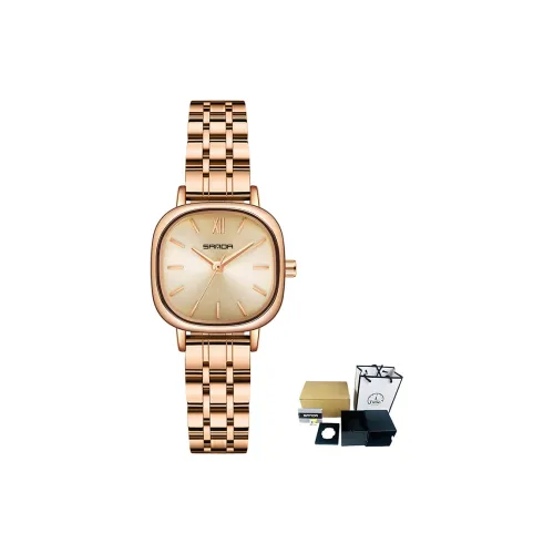 Sanda Кварцевый механизм стальной ремешок женские часы золотой циферблат