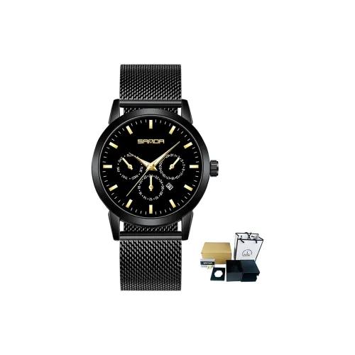 Sanda Кварцевый механизм нержавеющая сталь ремешок женские часы черный циферблат