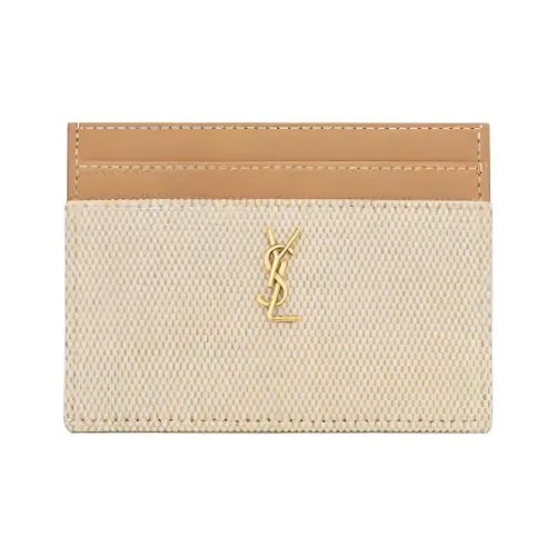 SAINT LAURENT Gaby Canvas Leather Кожаный Держатель для Карт Кошелек Женский Коричневый Золотой