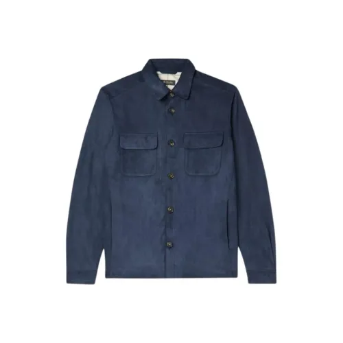 Loro Piana Кожа Куртка Мужская Морской Синий