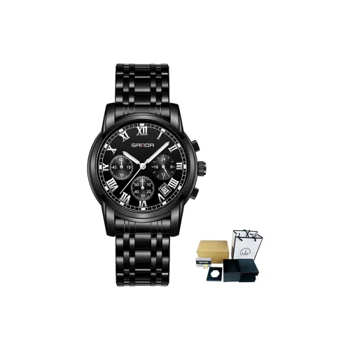 Sanda Кварцевый механизм стальной ремешок мужские часы черный циферблат