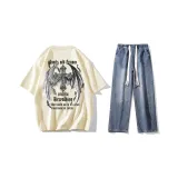 Комплект (Абрикосовая футболка + Темно-синие джинсы)