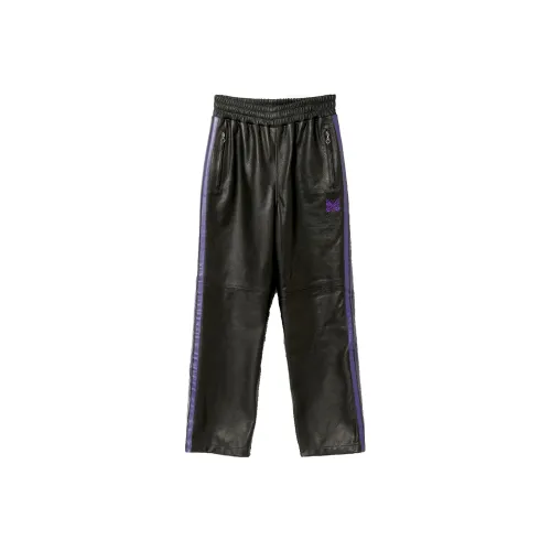 Needles X Schott Co Брендированные FW23 Черные Унисекс Кожаные Брюки