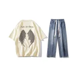 Комплект (Абрикосовая футболка + Темно-синие джинсы)