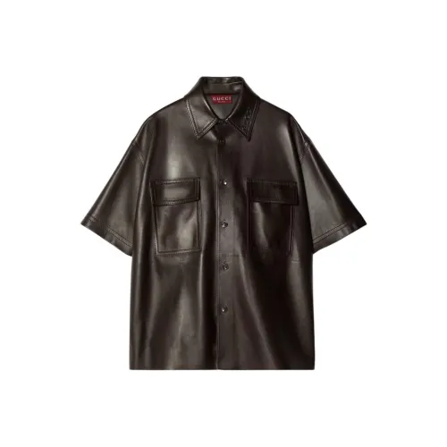 GUCCI SS25 Кожаная куртка мужская темно-коричневого цвета