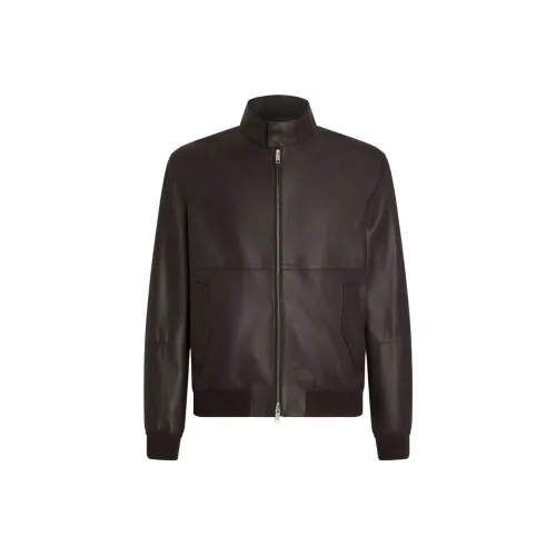Zegna SS25 Кожа Куртка Мужская Кофейного Цвета