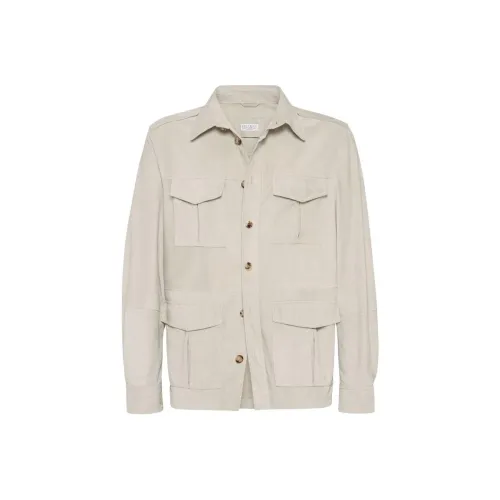 BRUNELLO CUCINELLI Кожа Куртка Мужская Светлый Умбра