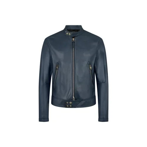 TOM FORD Blue Men's Leather Jackets TOM FORD Синий Мужские Кожаные Куртки