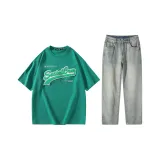 Комплект одежды (Трава Зеленая Короткий Рукав Рубашка + Джинсы)