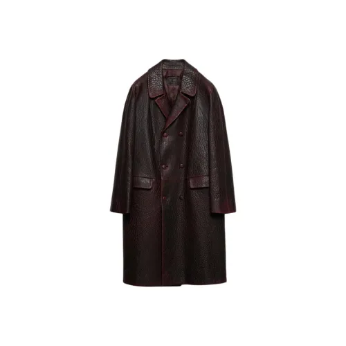 PRADA SS25 Кожа Куртка Мужская Красная Коричневая