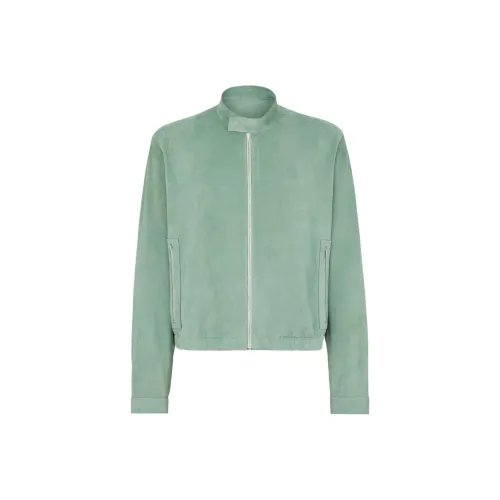 FENDI SS25 Кожаная куртка мужская светло-зеленая