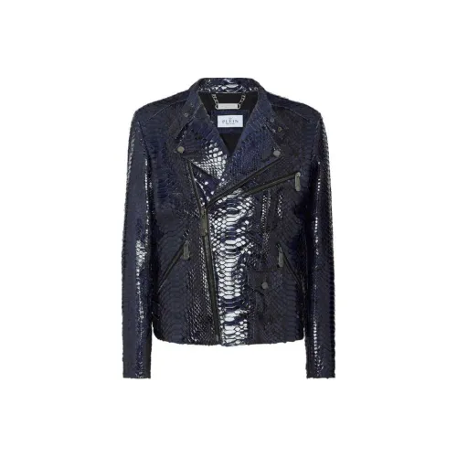 PHILIPP PLEIN Кожа Куртка Мужская Темно-синяя