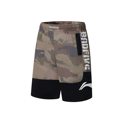 LINING Basketball Collection Повседневные шорты Мужские Армейский зеленый камуфляж Черный