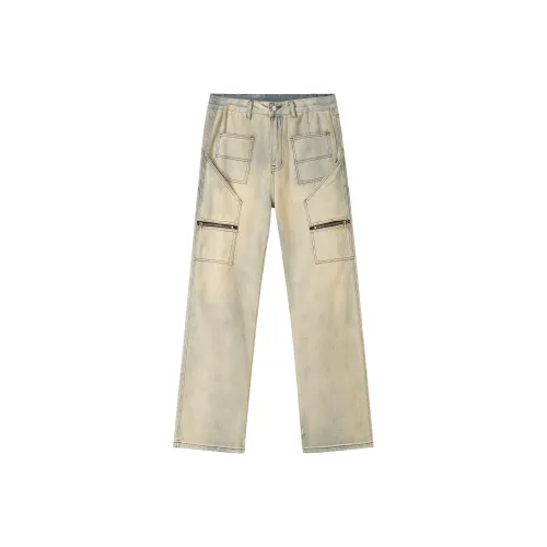 XINYINSU 24FW Джинсы Унисекс Желтый Грязь