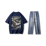 Комплект одежды (Темно-синяя футболка + Темно-синие джинсы)