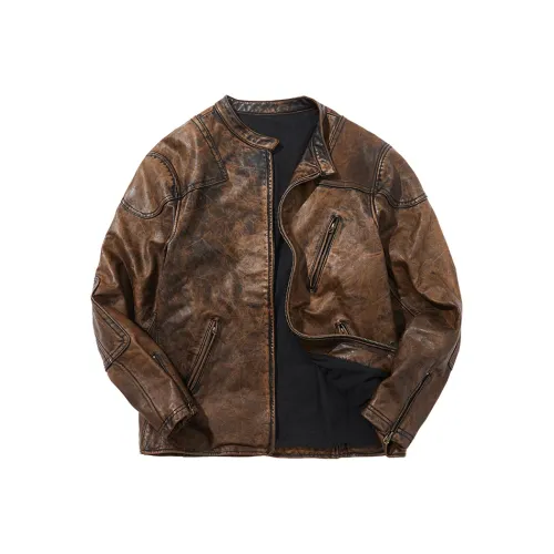 NUCLEAR EXPLOSION Lightning Vintage Biker Men's Natural Leather Plus Size Jacket Men's