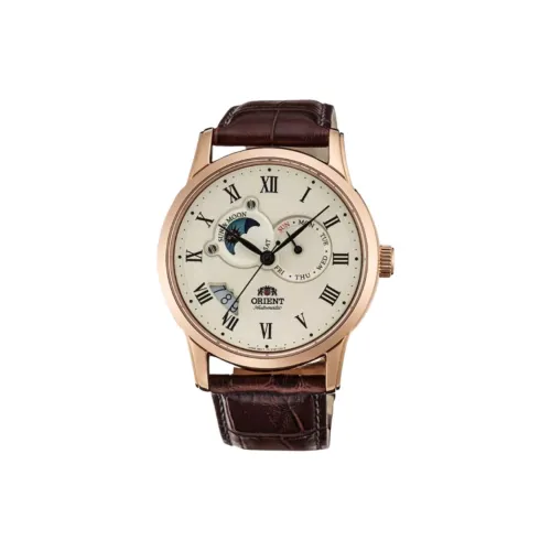 ORIENT Автоматический Механический Механизм Кожаный Ремешок Часы 42,5 мм Мужские Часы Желтый Циферблат
