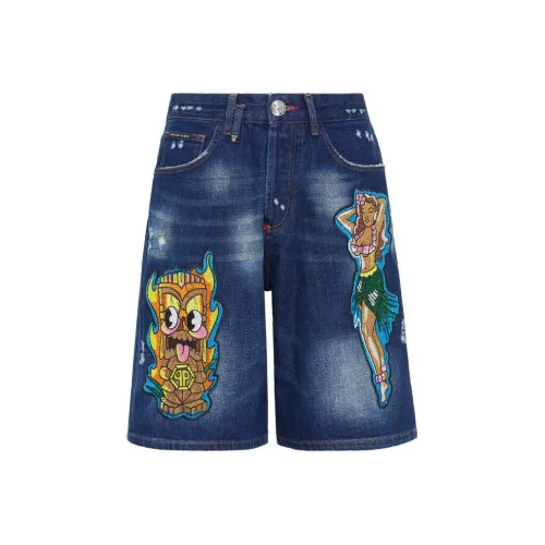 PHILIPP PLEIN Blue Men's Denim Shorts PHILIPP PLEIN Синий Мужские Джинсовые Шорты